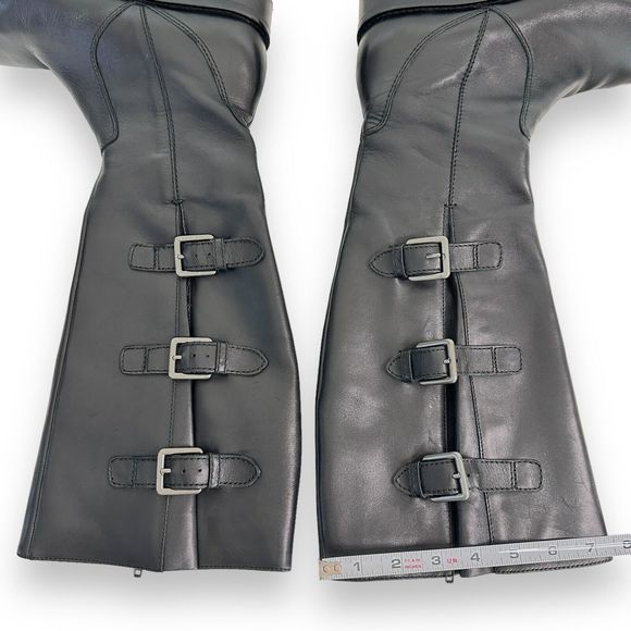 ECCO Knee High Boots Sz 38 7-7.5 Hobart Harness Riding Black Leather Equestrian - Picture 11 of 14